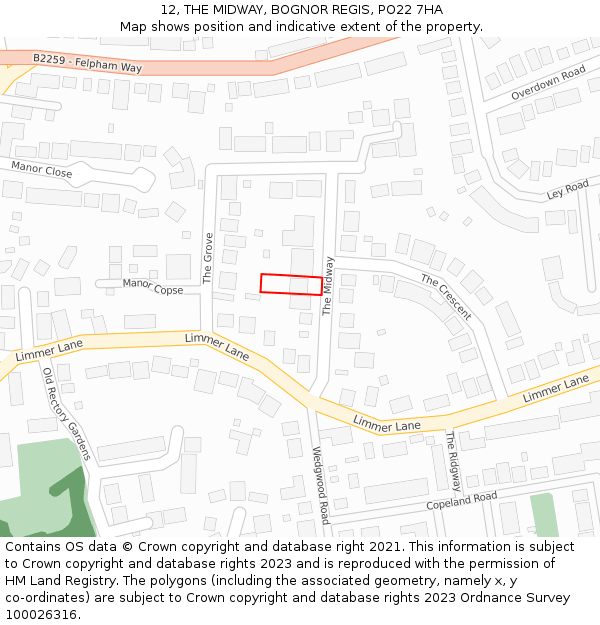 12, THE MIDWAY, BOGNOR REGIS, PO22 7HA: Location map and indicative extent of plot