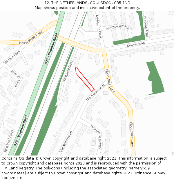 12, THE NETHERLANDS, COULSDON, CR5 1ND: Location map and indicative extent of plot