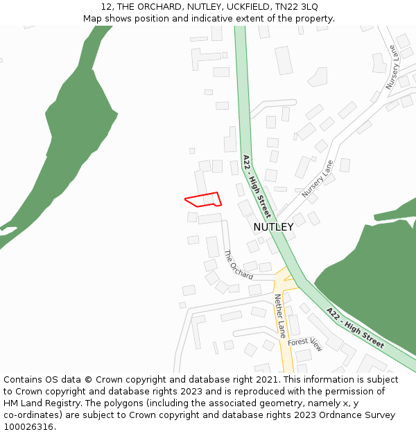 12, THE ORCHARD, NUTLEY, UCKFIELD, TN22 3LQ: Location map and indicative extent of plot
