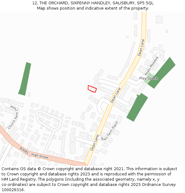 12, THE ORCHARD, SIXPENNY HANDLEY, SALISBURY, SP5 5QL: Location map and indicative extent of plot