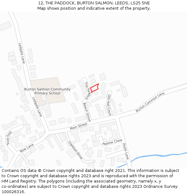 12, THE PADDOCK, BURTON SALMON, LEEDS, LS25 5NE: Location map and indicative extent of plot