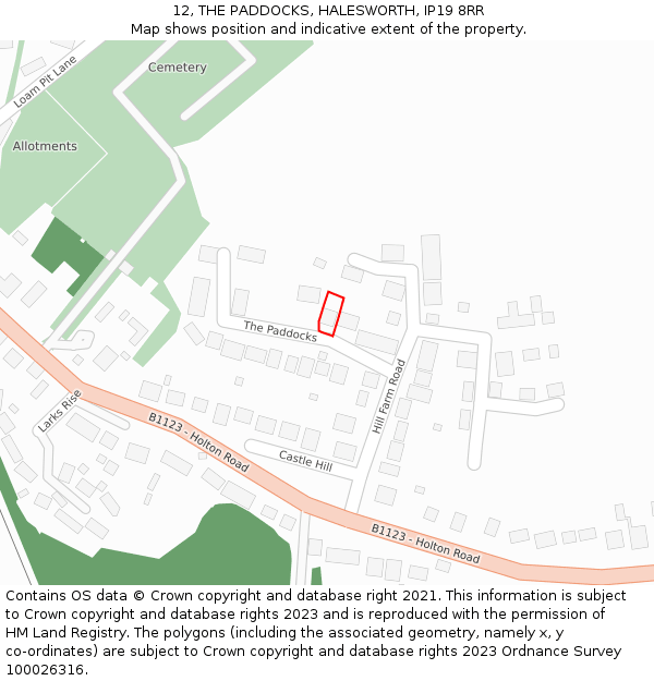 12, THE PADDOCKS, HALESWORTH, IP19 8RR: Location map and indicative extent of plot