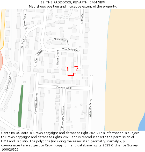 12, THE PADDOCKS, PENARTH, CF64 5BW: Location map and indicative extent of plot