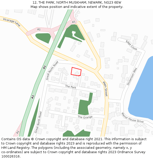 12, THE PARK, NORTH MUSKHAM, NEWARK, NG23 6EW: Location map and indicative extent of plot