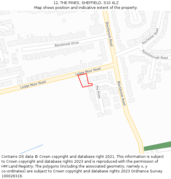 12, THE PINES, SHEFFIELD, S10 4LZ: Location map and indicative extent of plot