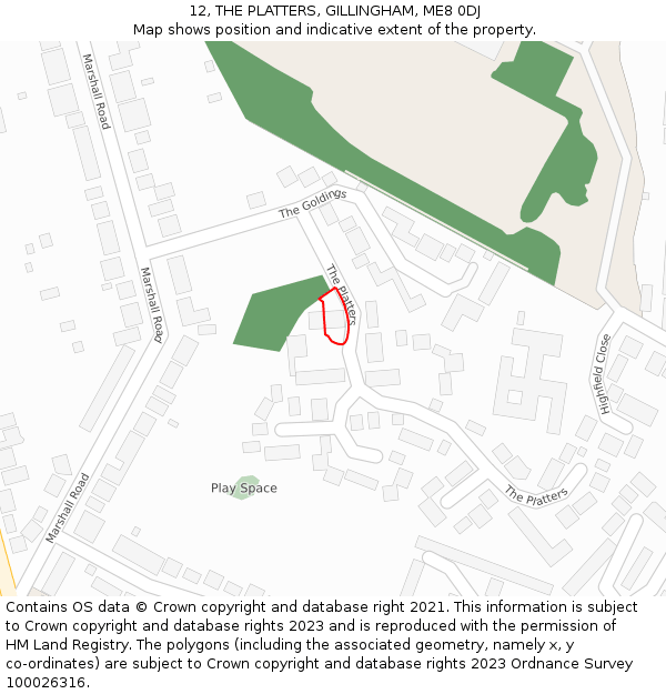 12, THE PLATTERS, GILLINGHAM, ME8 0DJ: Location map and indicative extent of plot