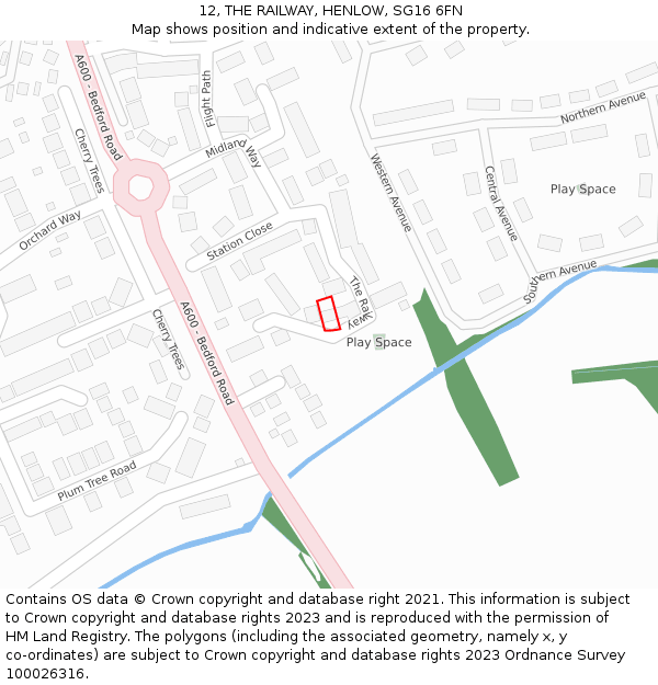 12, THE RAILWAY, HENLOW, SG16 6FN: Location map and indicative extent of plot