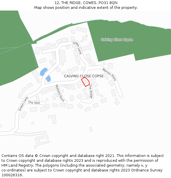 12, THE RIDGE, COWES, PO31 8QN: Location map and indicative extent of plot