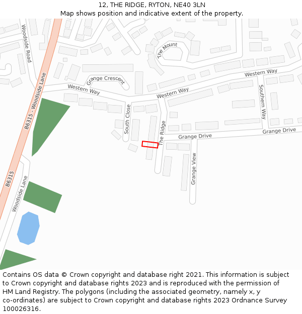 12, THE RIDGE, RYTON, NE40 3LN: Location map and indicative extent of plot