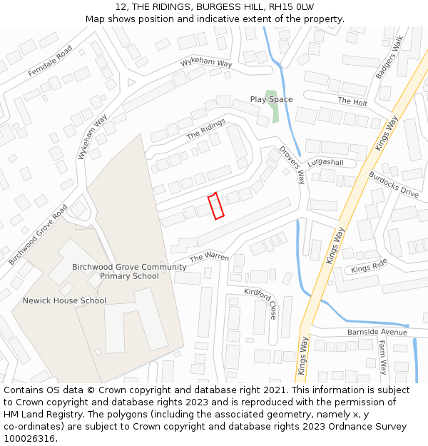 12, THE RIDINGS, BURGESS HILL, RH15 0LW: Location map and indicative extent of plot