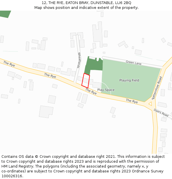 12, THE RYE, EATON BRAY, DUNSTABLE, LU6 2BQ: Location map and indicative extent of plot