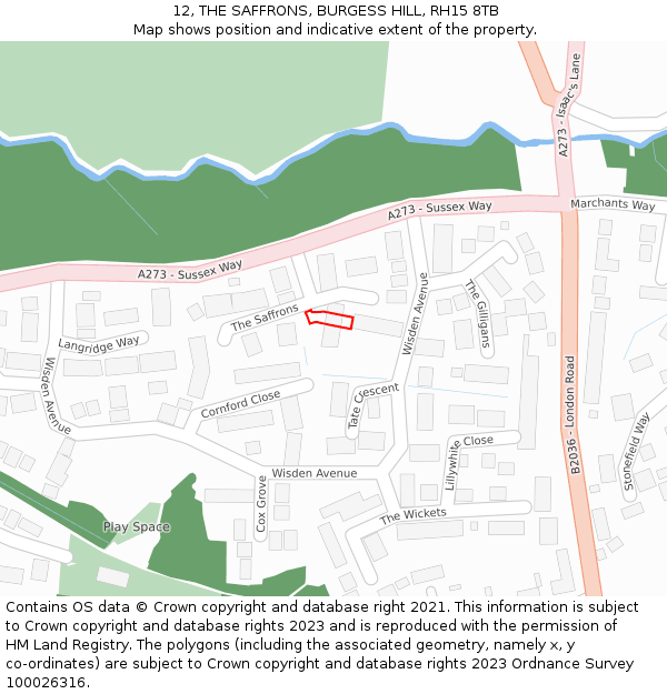 12, THE SAFFRONS, BURGESS HILL, RH15 8TB: Location map and indicative extent of plot