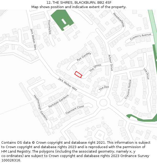 12, THE SHIRES, BLACKBURN, BB2 4SF: Location map and indicative extent of plot