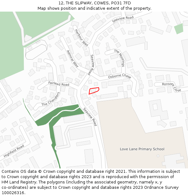 12, THE SLIPWAY, COWES, PO31 7FD: Location map and indicative extent of plot