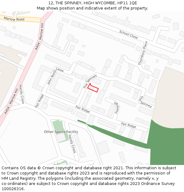 12, THE SPINNEY, HIGH WYCOMBE, HP11 1QE: Location map and indicative extent of plot