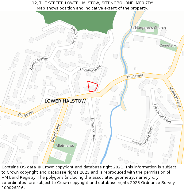 12, THE STREET, LOWER HALSTOW, SITTINGBOURNE, ME9 7DY: Location map and indicative extent of plot