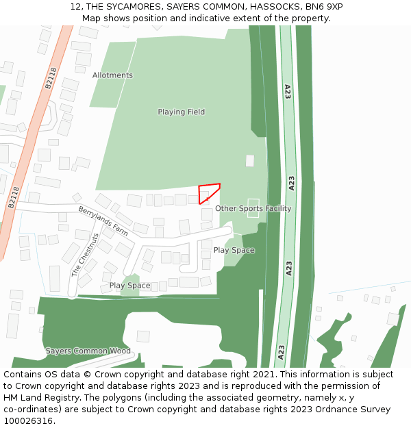 12, THE SYCAMORES, SAYERS COMMON, HASSOCKS, BN6 9XP: Location map and indicative extent of plot