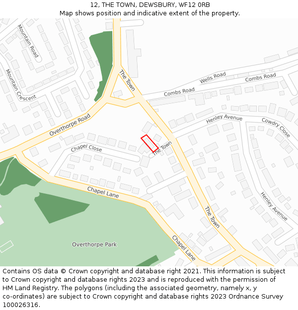 12, THE TOWN, DEWSBURY, WF12 0RB: Location map and indicative extent of plot