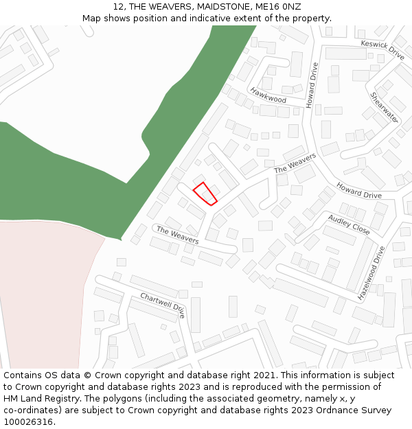 12, THE WEAVERS, MAIDSTONE, ME16 0NZ: Location map and indicative extent of plot