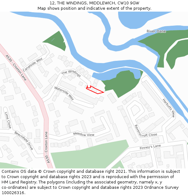 12, THE WINDINGS, MIDDLEWICH, CW10 9GW: Location map and indicative extent of plot