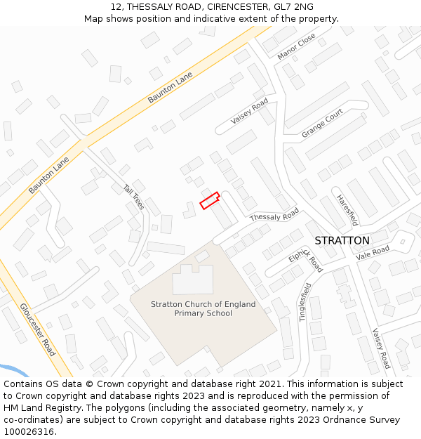 12, THESSALY ROAD, CIRENCESTER, GL7 2NG: Location map and indicative extent of plot