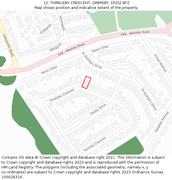 12, THIRKLEBY CRESCENT, GRIMSBY, DN32 8PZ: Location map and indicative extent of plot