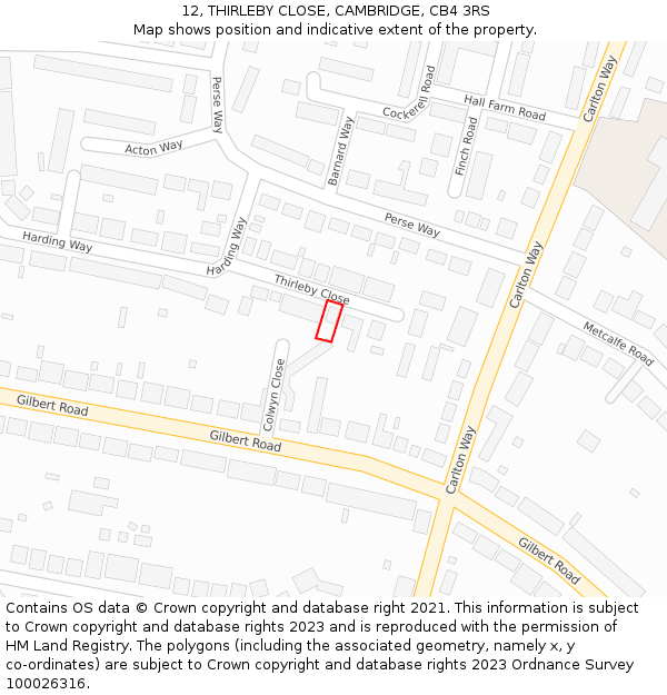 12, THIRLEBY CLOSE, CAMBRIDGE, CB4 3RS: Location map and indicative extent of plot