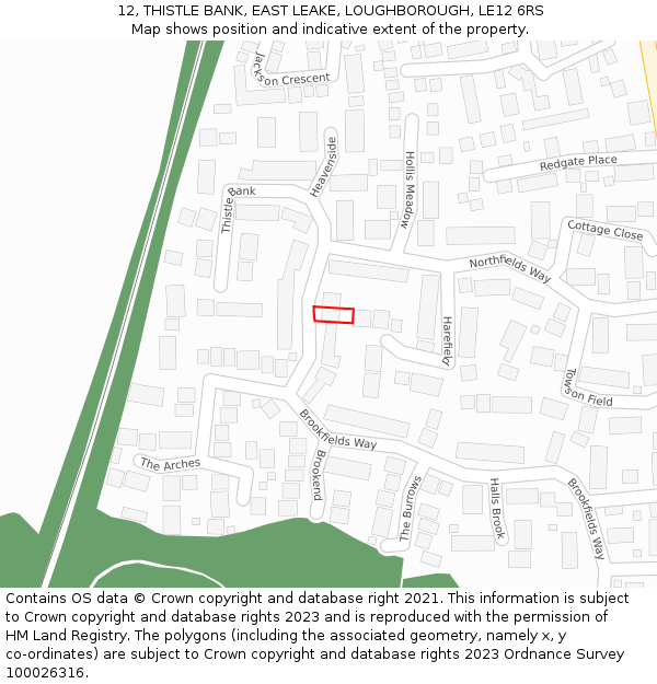 12, THISTLE BANK, EAST LEAKE, LOUGHBOROUGH, LE12 6RS: Location map and indicative extent of plot