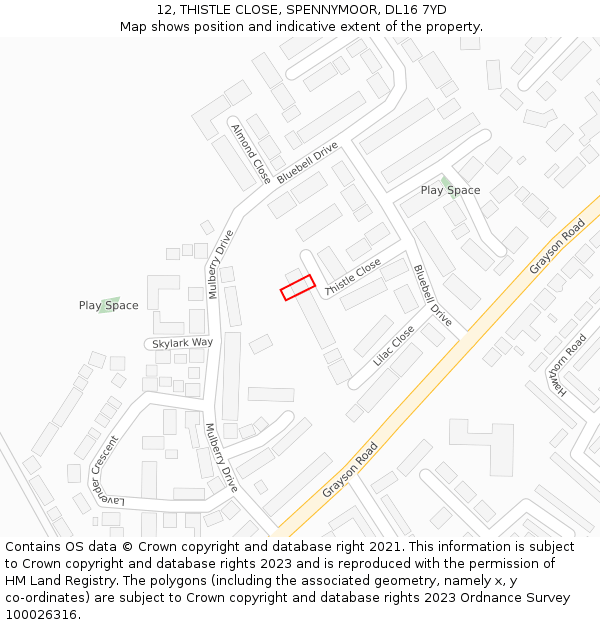 12, THISTLE CLOSE, SPENNYMOOR, DL16 7YD: Location map and indicative extent of plot