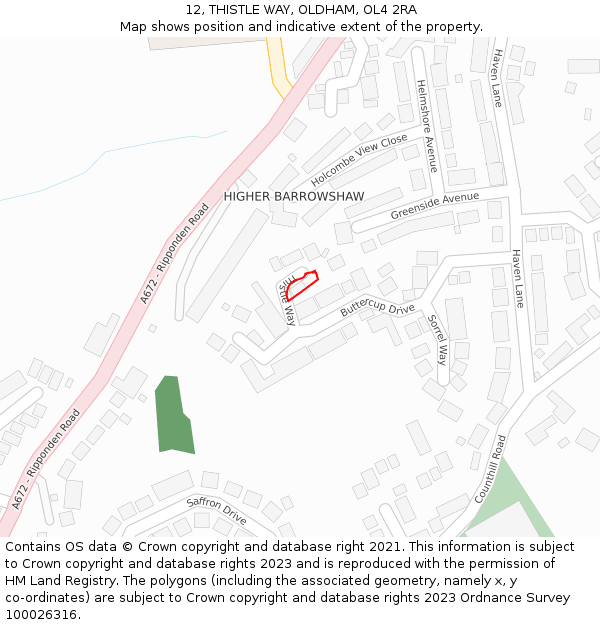 12, THISTLE WAY, OLDHAM, OL4 2RA: Location map and indicative extent of plot