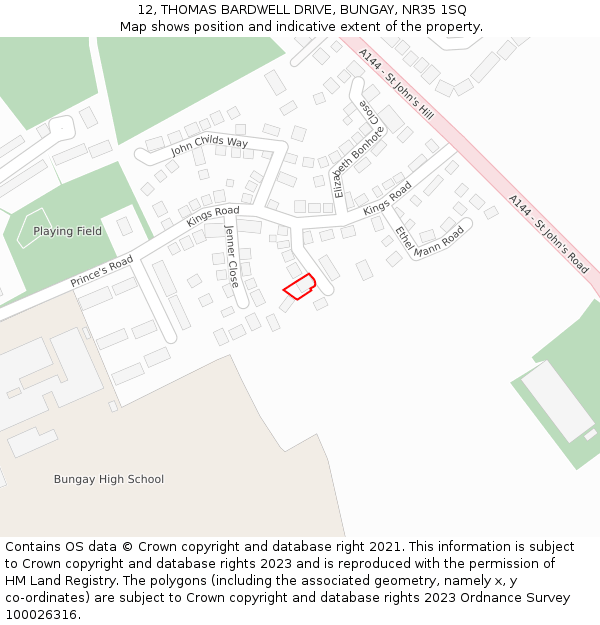 12, THOMAS BARDWELL DRIVE, BUNGAY, NR35 1SQ: Location map and indicative extent of plot