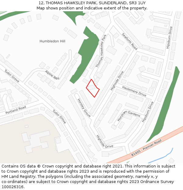 12, THOMAS HAWKSLEY PARK, SUNDERLAND, SR3 1UY: Location map and indicative extent of plot