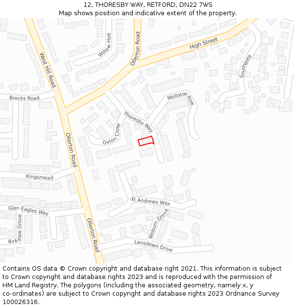 12, THORESBY WAY, RETFORD, DN22 7WS: Location map and indicative extent of plot