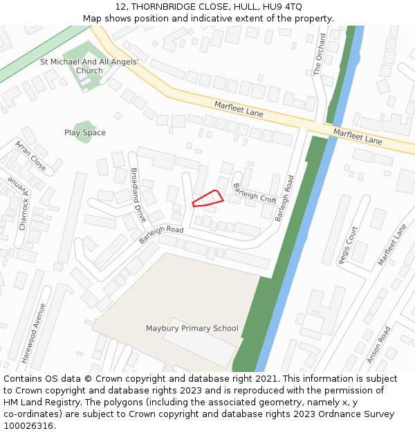 12, THORNBRIDGE CLOSE, HULL, HU9 4TQ: Location map and indicative extent of plot