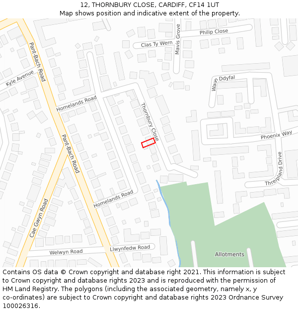 12, THORNBURY CLOSE, CARDIFF, CF14 1UT: Location map and indicative extent of plot