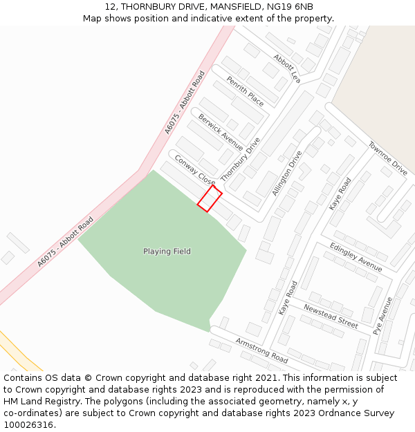 12, THORNBURY DRIVE, MANSFIELD, NG19 6NB: Location map and indicative extent of plot