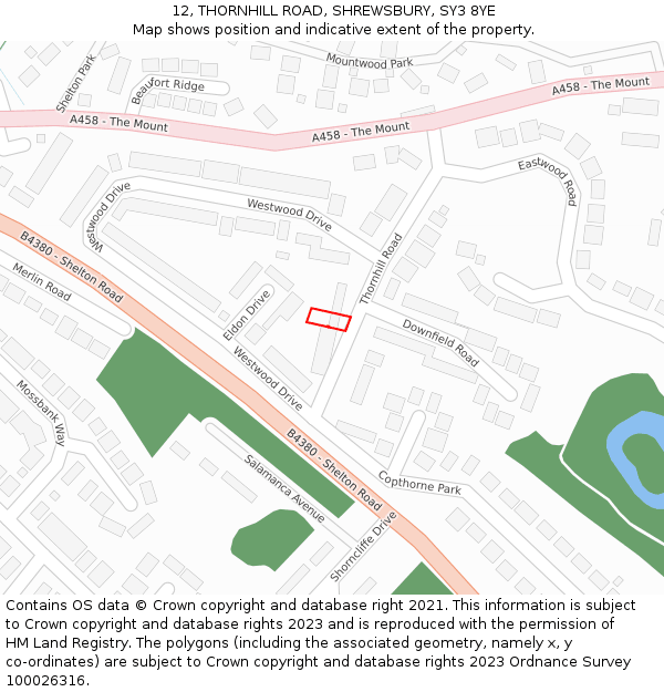 12, THORNHILL ROAD, SHREWSBURY, SY3 8YE: Location map and indicative extent of plot