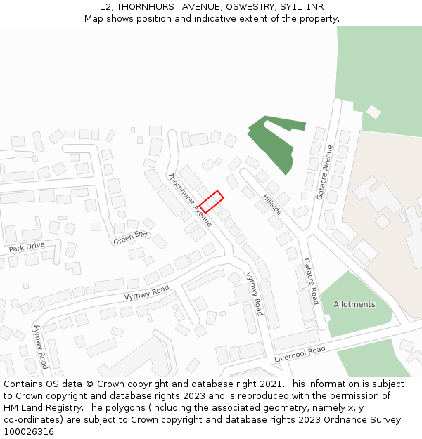 12, THORNHURST AVENUE, OSWESTRY, SY11 1NR: Location map and indicative extent of plot