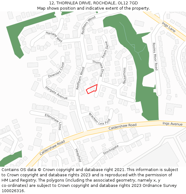 12, THORNLEA DRIVE, ROCHDALE, OL12 7GD: Location map and indicative extent of plot