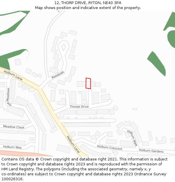 12, THORP DRIVE, RYTON, NE40 3PA: Location map and indicative extent of plot