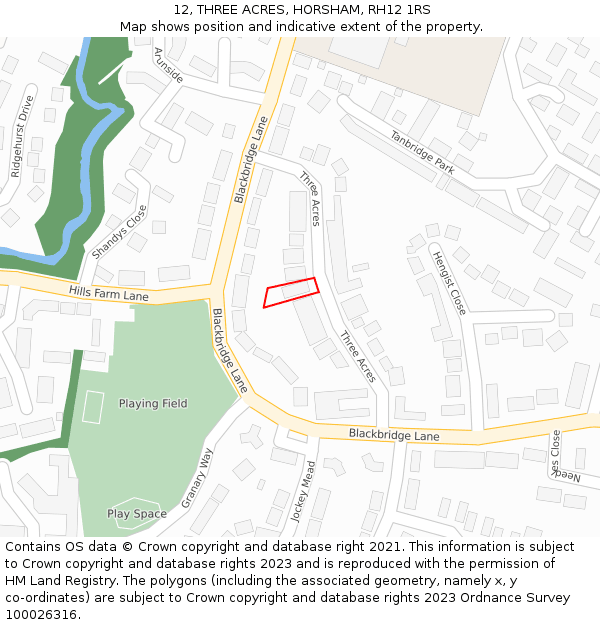 12, THREE ACRES, HORSHAM, RH12 1RS: Location map and indicative extent of plot