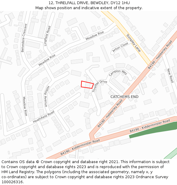 12, THRELFALL DRIVE, BEWDLEY, DY12 1HU: Location map and indicative extent of plot