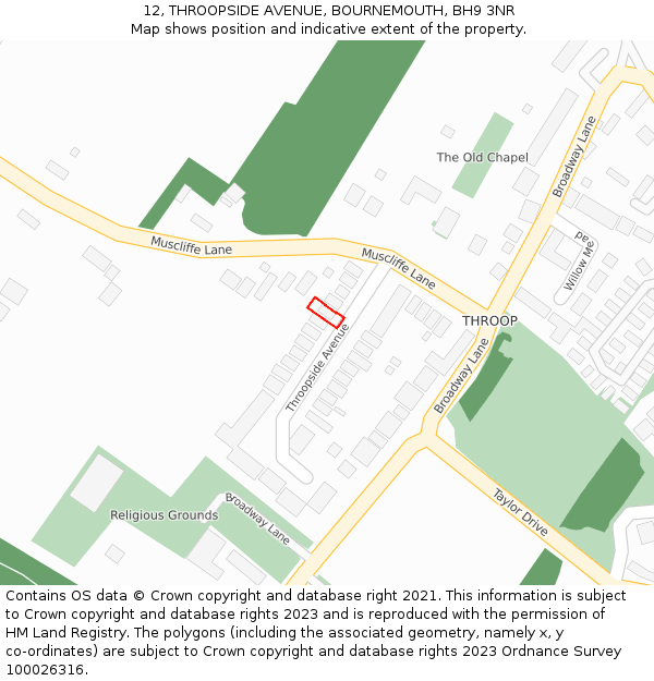 12, THROOPSIDE AVENUE, BOURNEMOUTH, BH9 3NR: Location map and indicative extent of plot