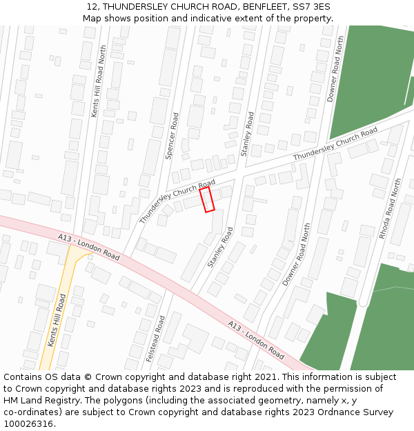 12, THUNDERSLEY CHURCH ROAD, BENFLEET, SS7 3ES: Location map and indicative extent of plot