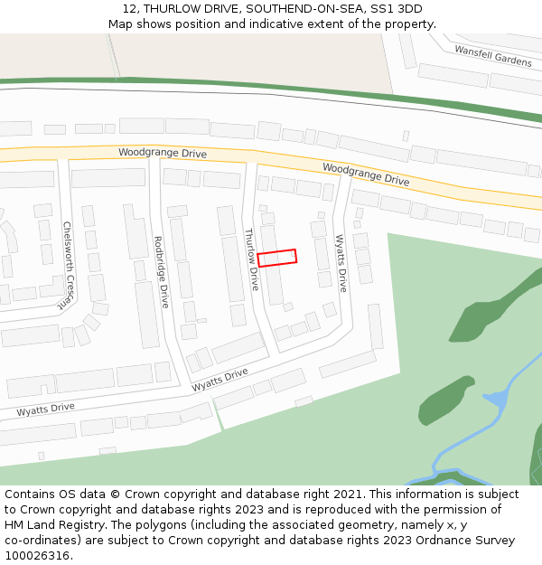12, THURLOW DRIVE, SOUTHEND-ON-SEA, SS1 3DD: Location map and indicative extent of plot