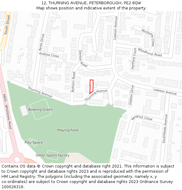 12, THURNING AVENUE, PETERBOROUGH, PE2 8QW: Location map and indicative extent of plot