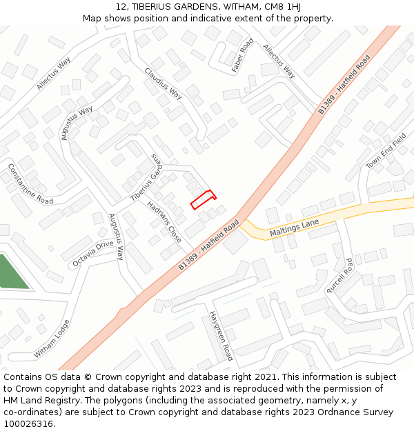 12, TIBERIUS GARDENS, WITHAM, CM8 1HJ: Location map and indicative extent of plot