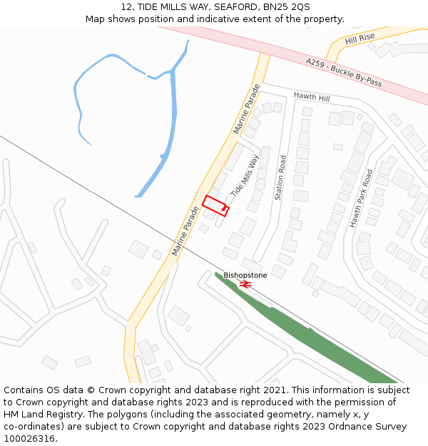 12, TIDE MILLS WAY, SEAFORD, BN25 2QS: Location map and indicative extent of plot