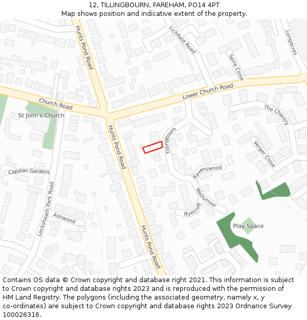 12, TILLINGBOURN, FAREHAM, PO14 4PT: Location map and indicative extent of plot