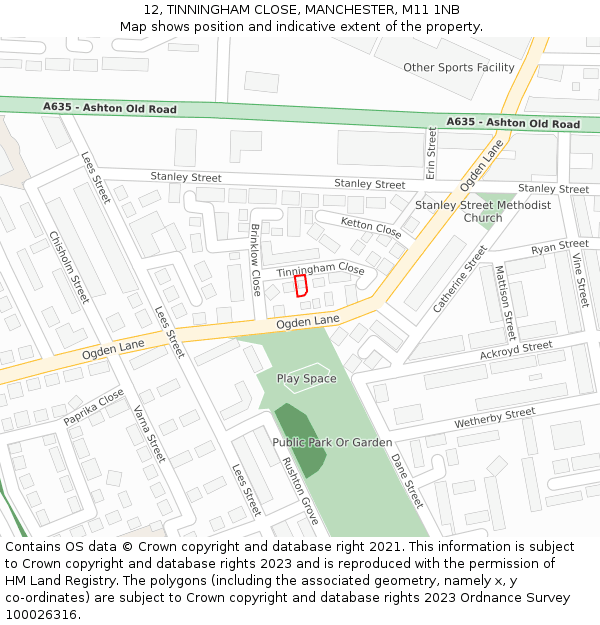 12, TINNINGHAM CLOSE, MANCHESTER, M11 1NB: Location map and indicative extent of plot